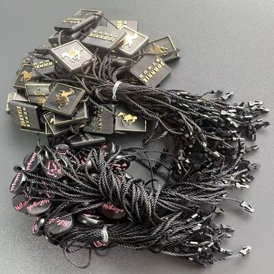 Plain Rectangle Black Hang Tag String Length 7 Inches Ideal for Clothing Tags and Retail Product Identification Solutions